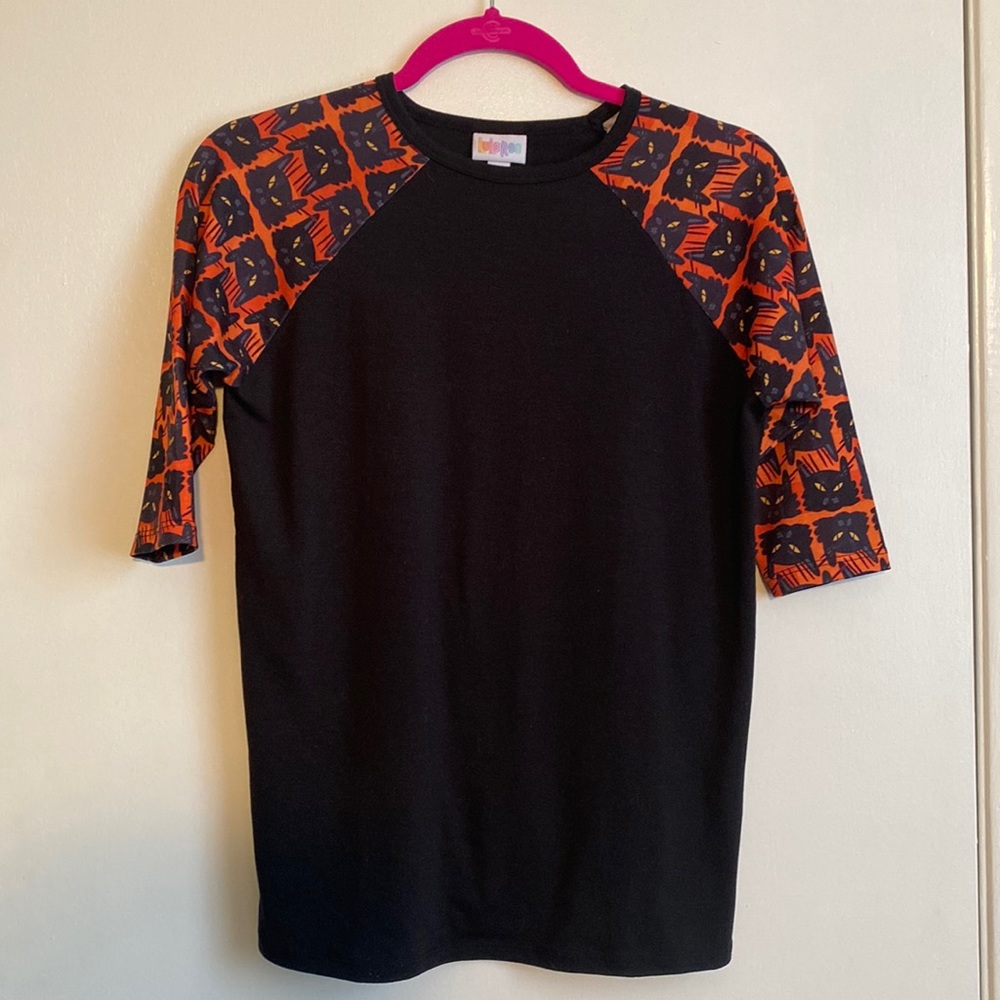LuLaRoe kids size 12 three quarter sleeve top - Halloween themed cats on orange